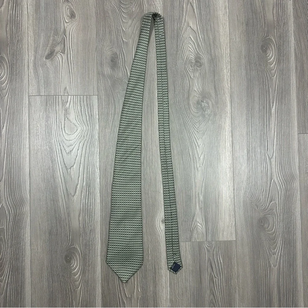 Reserve Green Silk Tie with‎ Geometric Pattern Men’s OS 60”